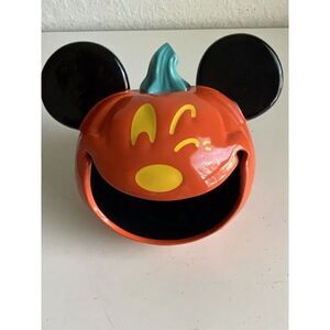 Disney Parks Mickey Mouse Candy Dish Bowl Ceramic Halloween Winking Pumpkin NEW